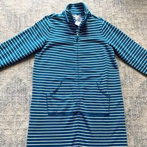 LL Bean full length teal and white striped robe